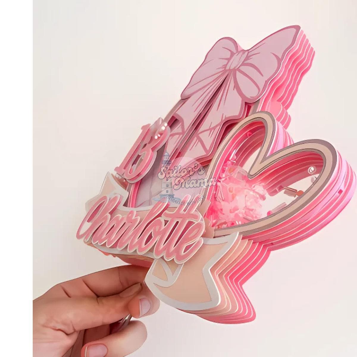 Coquette Pink Bow Cake Topper TEMPLATE