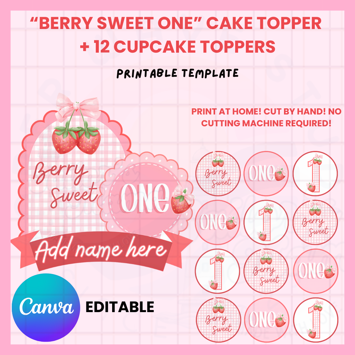 Berry Sweet One Cake Topper & Cupcake Toppers (Printable Template)