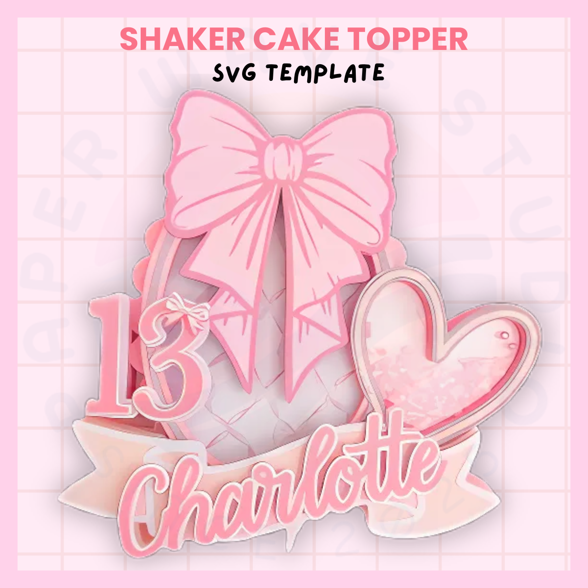 Coquette Pink Bow Cake Topper TEMPLATE