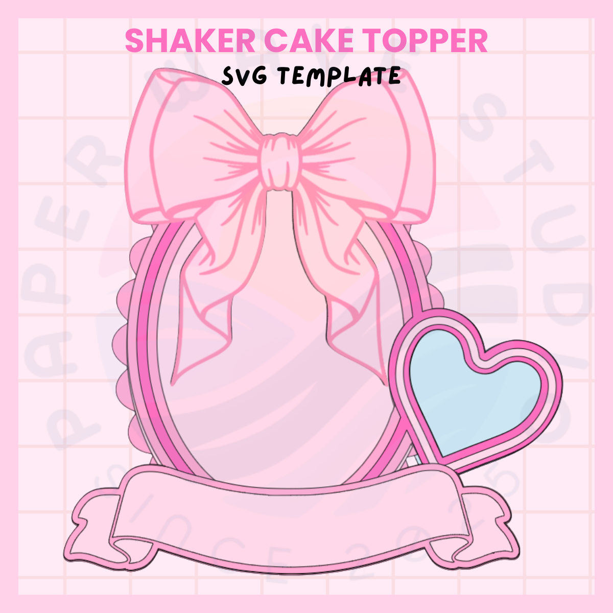 Coquette Pink Bow Cake Topper TEMPLATE
